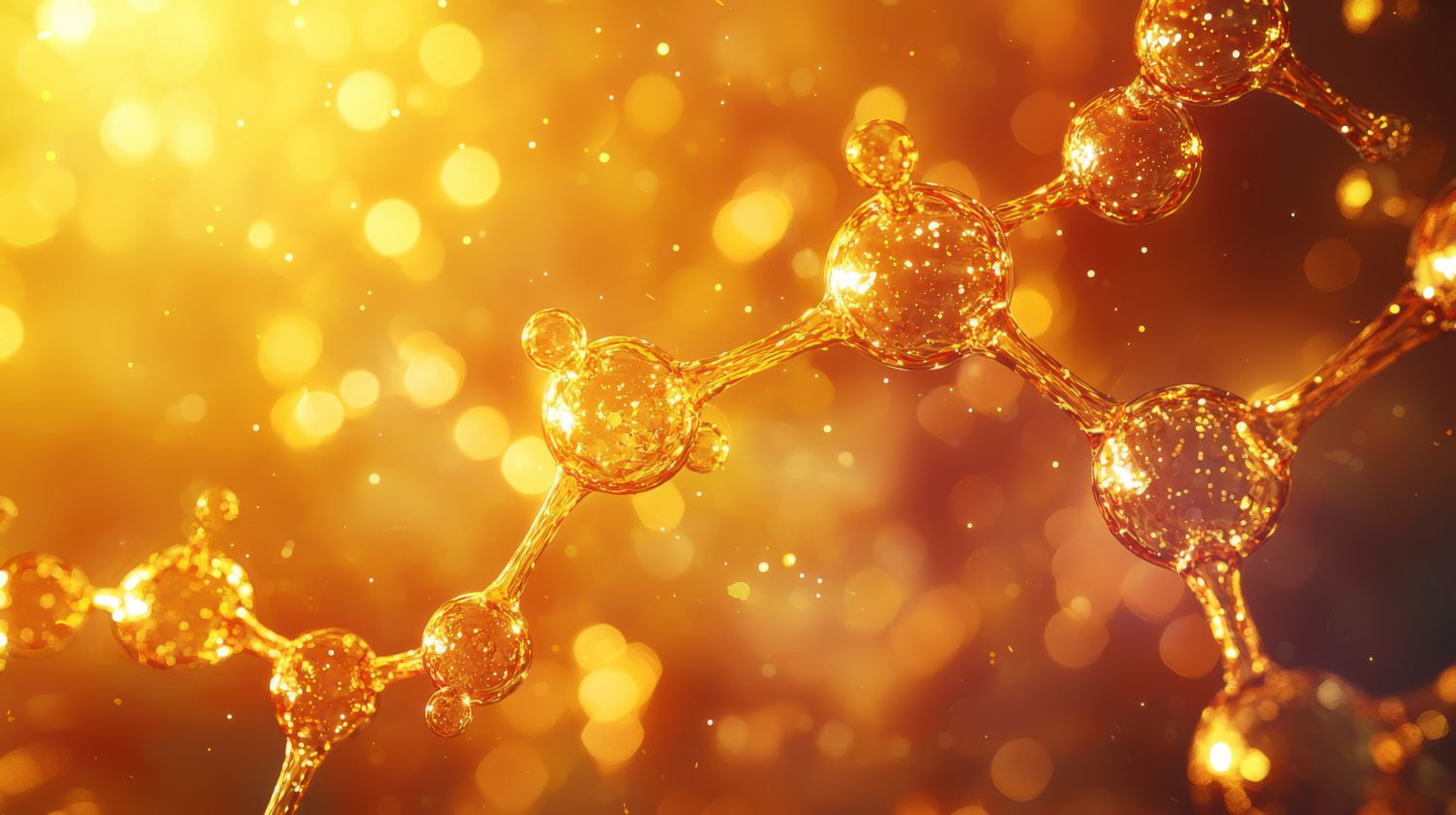 Molecular structure with golden glowing background.